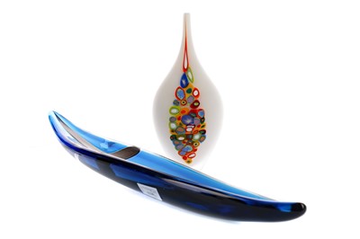 Lot 1230 - A RAFFAELE ROSSI (DESIGNER), OSCAR ZANETTI (GLASSBLOWER), "BARCA DELL'ANGELO", ALONG WITH A MILLEFIORI VASE