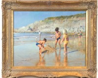 Lot 98 - * TONY SHEATH, FUN AT THE BEACH oil on canvas,...