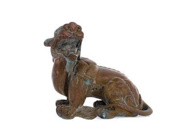Lot 970 - A 20TH CENTURY CHINESE CAST METAL OF A LION DOG