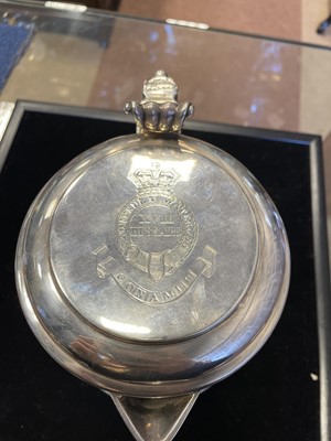 Lot 494 - MILITARY INTEREST - A VICTORIAN SILVER FLAGON WITH PRESENTATION INSCRIPTION