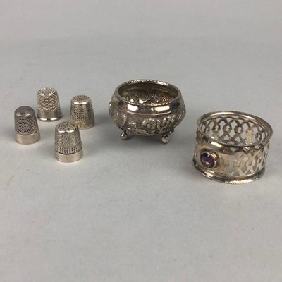 Lot 41 - A TWO CHARLES HORNER SILVER THIMBLES, ALONG WITH OTHER SILVER AND PLATE