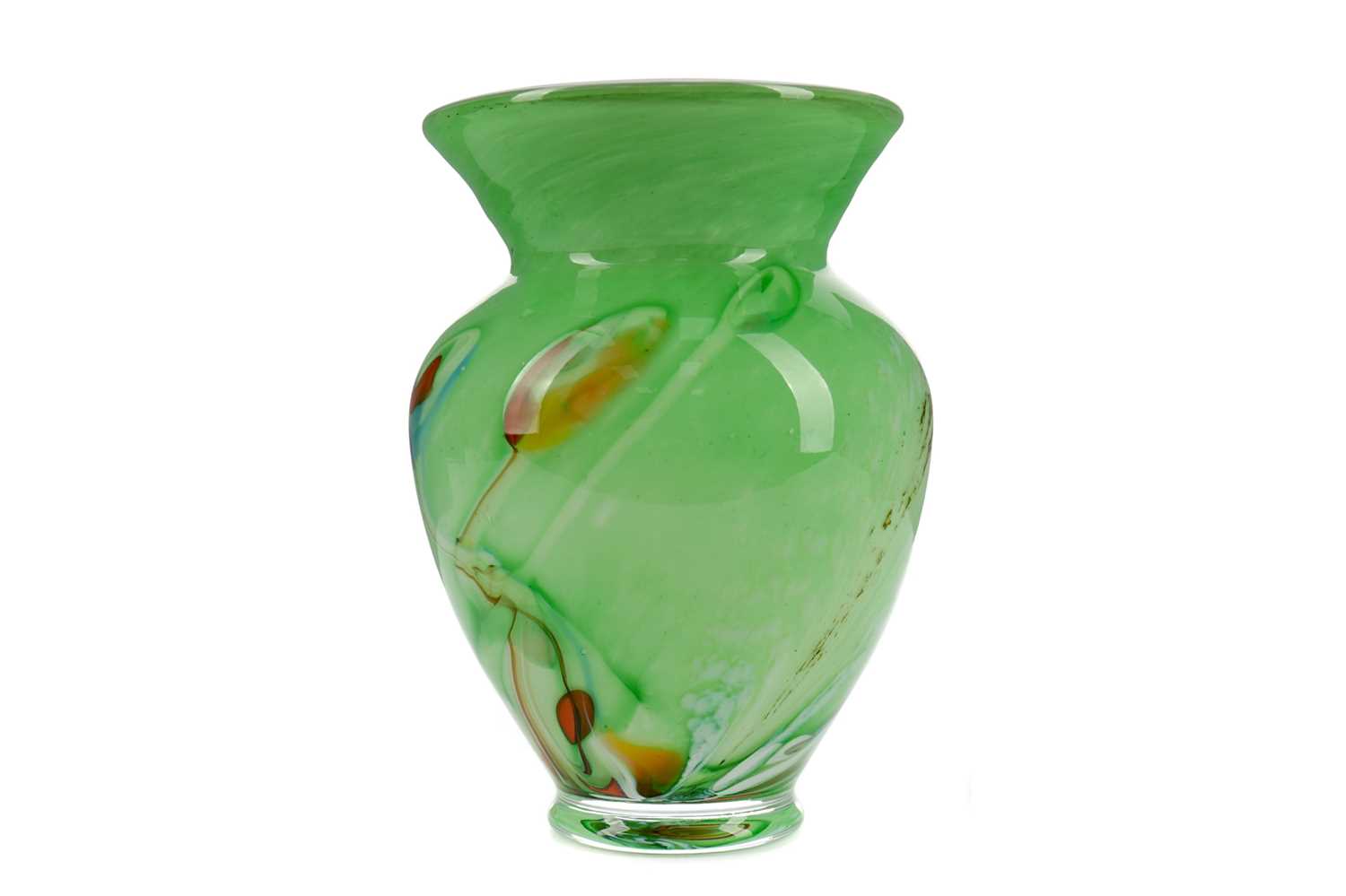 Lot 1014 - A FRENCH ALSACE GREEN GROUND GLASS VASE