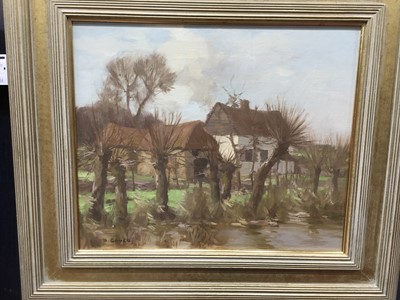 Lot 56 - A FRENCH FARMHOUSE, AN OIL BY DAVID GAULD