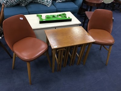 Lot 139 - A RETRO NEST OF FIVE TABLES AND TWO RETRO BENCHAIRS DINING CHAIRS