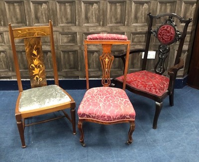Lot 172 - A WALNUT NURSING CHAIR AND TWO OTHERS
