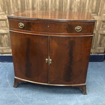 Lot 174 - A MAHOGANY INLAID BOWFRONT CUPBOARD CHEST