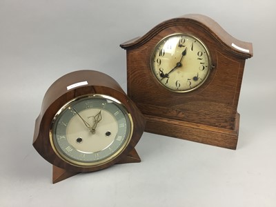 Lot 178 - AN OAK CASED MANTEL CLOCK AND ANOTHER