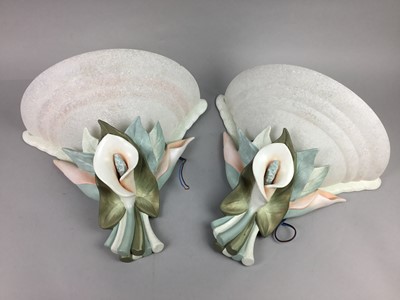 Lot 119 - A PAIR OF CERAMIC WALL SCONCES