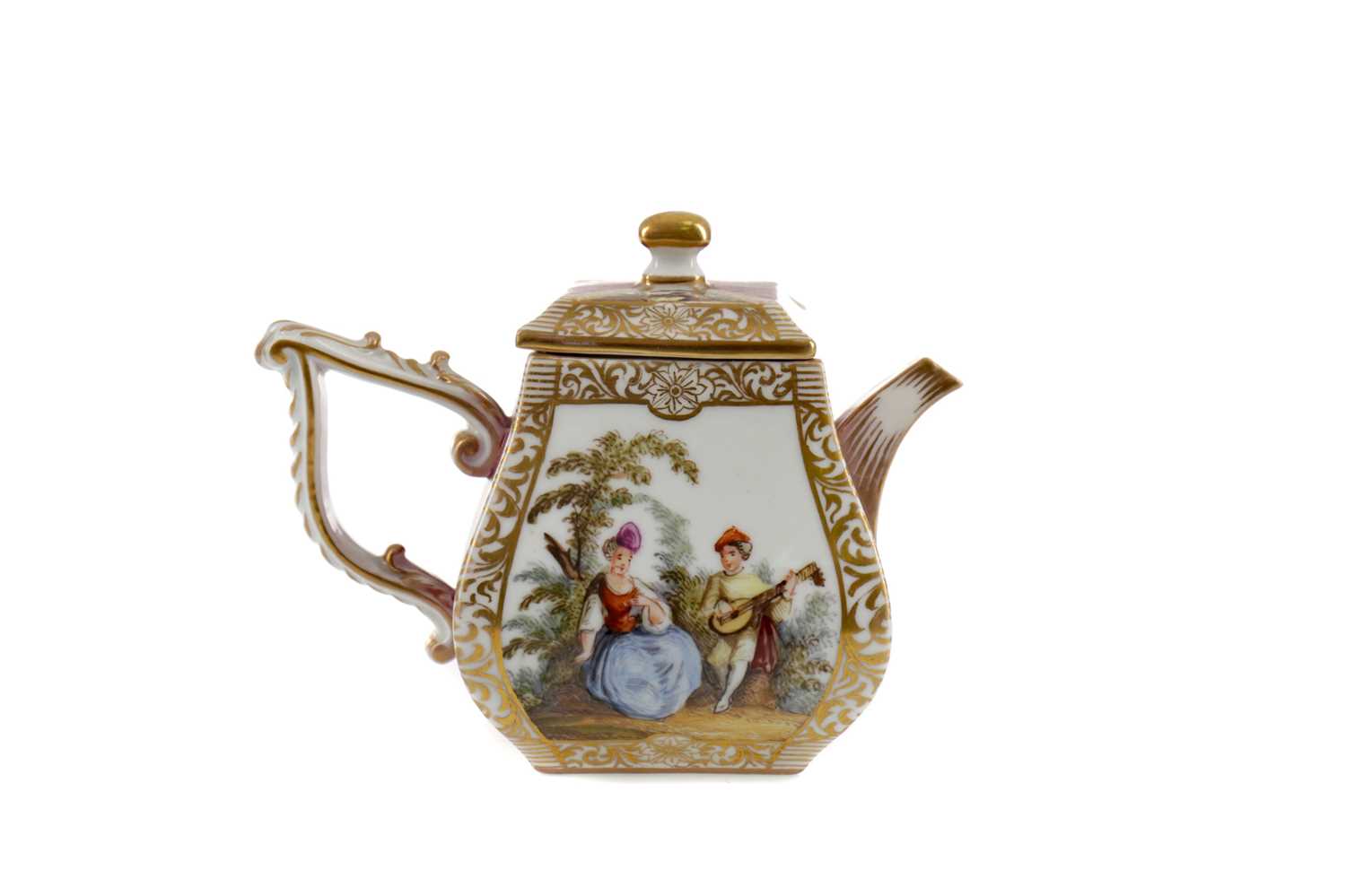 Lot 1098 - A LATE 19TH CENTURY CONTINENTAL PORCELAIN MINIATURE TEAPOT AND COVER