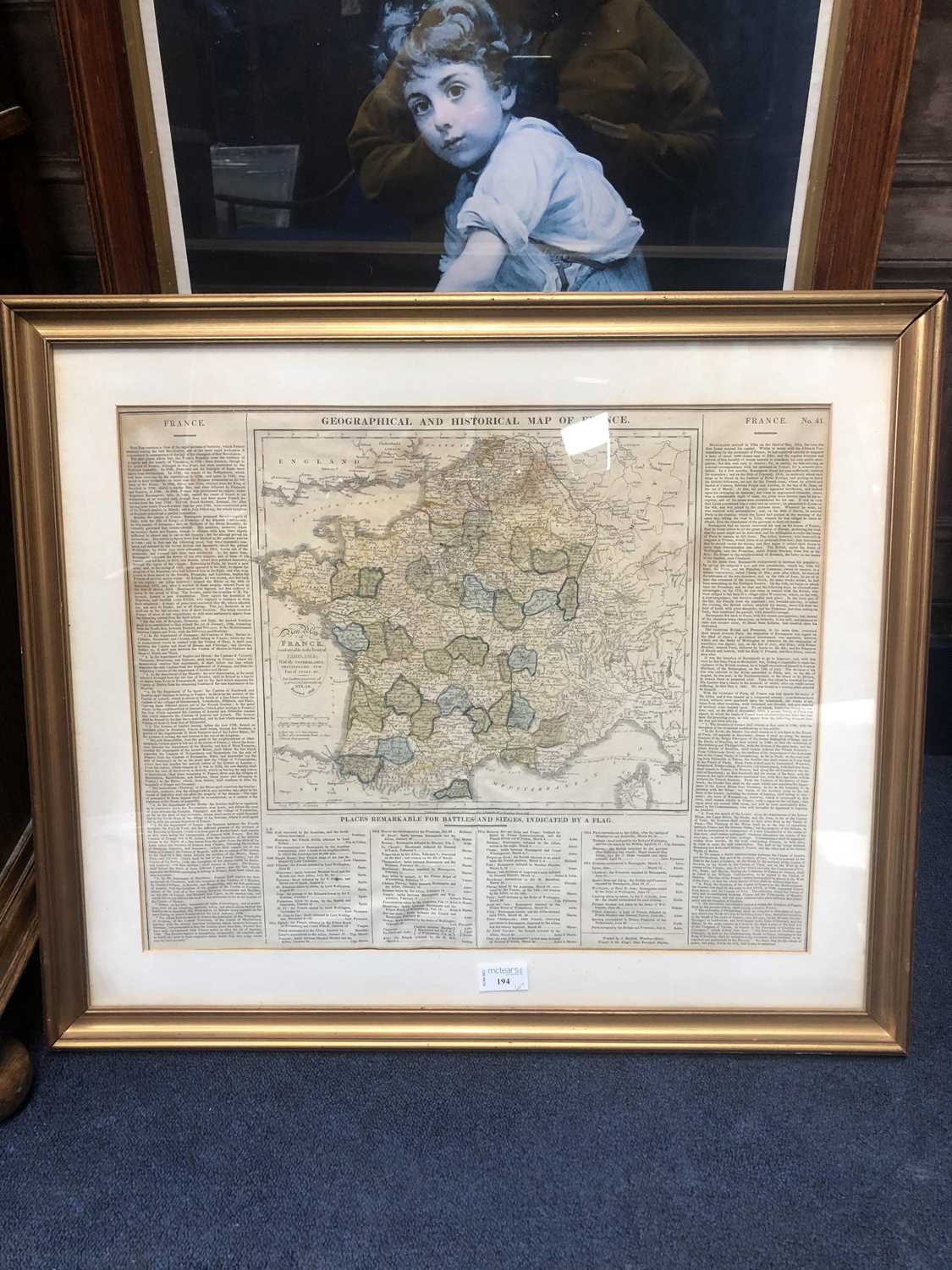 Lot 194 - A HANDCOLOURED MAP OF FRANCE AND OTHER PRINTS