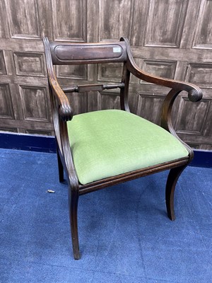 Lot 232 - A REGENCY MAHOGANY OPEN ELBOW CHAIR