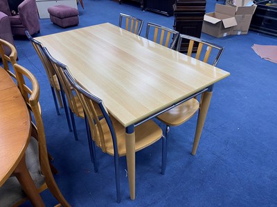 Lot 236 - A MODERN DINING TABLE AND SIX CHAIRS