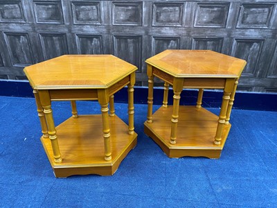 Lot 237 - A PAIR OF HEXAGONAL OCCASIONAL TABLES