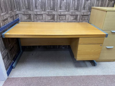 Lot 225 - A MODERN WRITING DESK, FILING DRAWERS AND A STORAGE CUPBOARD