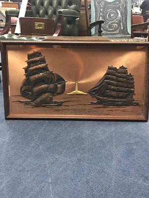 Lot 257 - A COPPER AND IVORINE SHIP SCENE