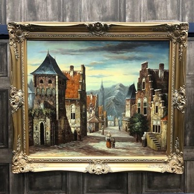 Lot 275 - EUROPEAN VILLAGE STREET SCENE, BY G. SCHROTER