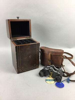 Lot 311 - A PAIR OF FIELD GLASSES IN CASE, ALONG WITH A KNIFE AND A CASKET