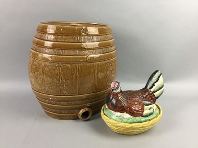 Lot 316 - AB ARROWFIELD POTTERY SPIRIT BARREL, ALONG WITH A TUREEN, CHEESE DISH, JUGS AND OTHER CERAMICS