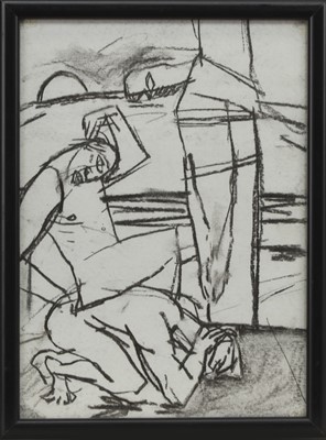 Lot 631 - THE BEACH, A CHARCOAL BY PETER HOWSON