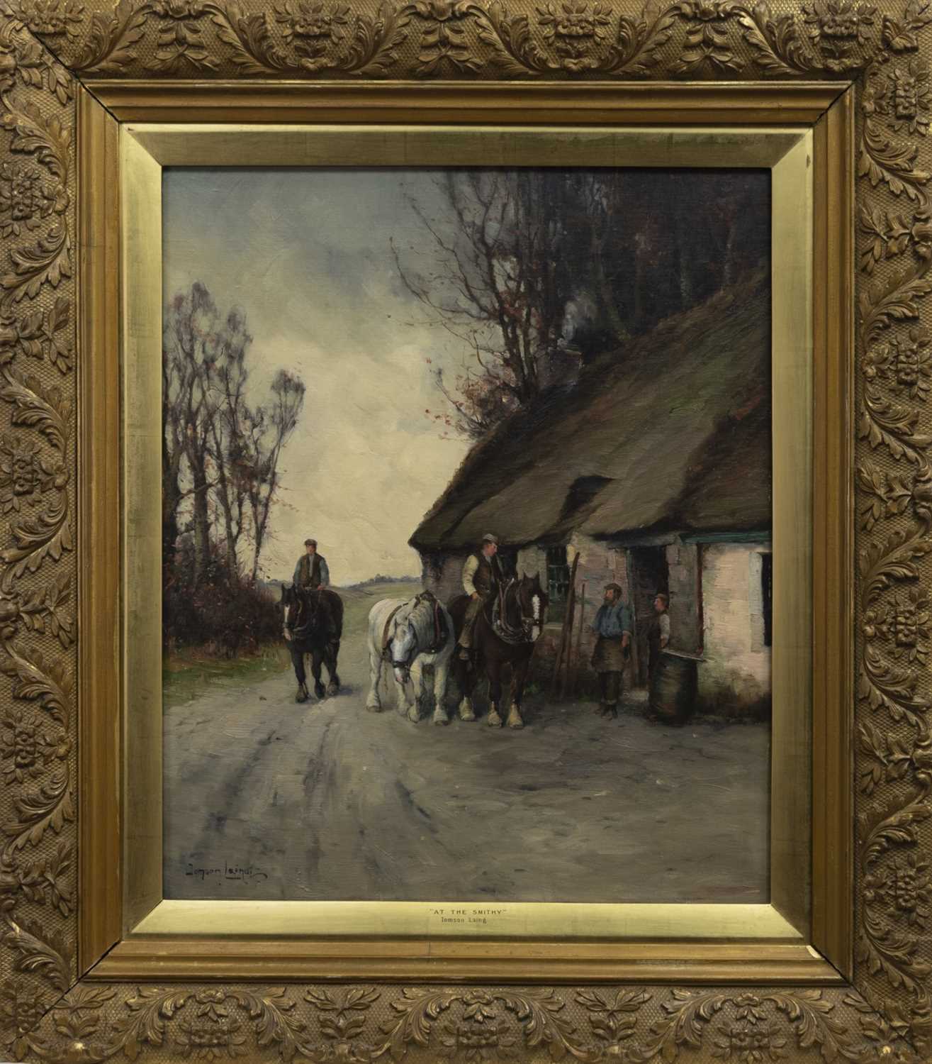 Lot 67 - AT THE SMITHY, AN OIL BY TOMSON LAING