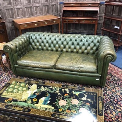 Lot 380 - A GREEN LEATHER CHESTERFIELD SETTEE