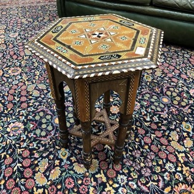 Lot 326 - AN EASTERN INLAID HEXAGONAL TABLE