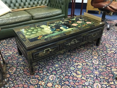 Lot 331 - A JAPANNED RECTANGULAR COFFEE TABLE