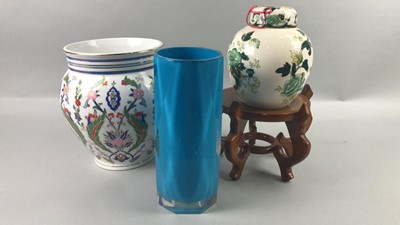 Lot 372 - A BELLEEK DISH, A MASON'S LIDDED JAR AND OTHER CERAMICS