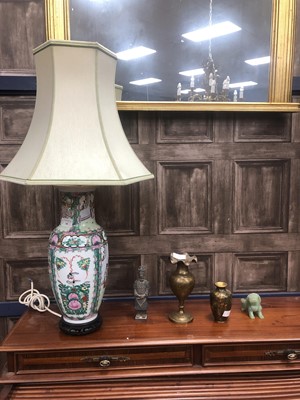 Lot 385 - A 20TH CENTURY CHINESE LAMP, CLOISONNE VASE AND OTHER ITEMS