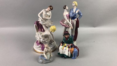 Lot 357 - A ROYAL DOULTON FIGURE OF SILKS AND RIBBONS AND THREE OTHER FIGURES