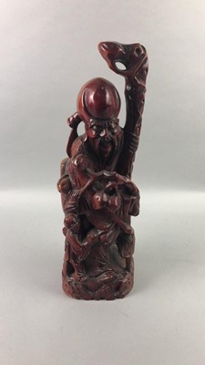 Lot 342 - A CHINESE HARDWOOD FIGURE OF SHAO LAO