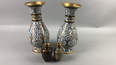 Lot 344 - A PAIR OF CLOISONNE VASES AND TWO MINIATURE VASES