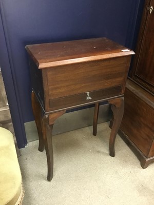 Lot 397 - A MAHOGANY WORK TABLE, ALONG WITH A CHAISE