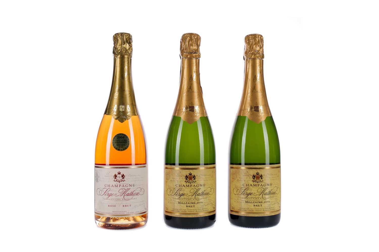 Lot 93 - TWO BOTTLES OD SERGE MATHIEU 1998 MILLESIME AND ONE ROSE