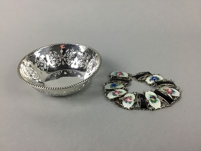 Lot 477 - A SILVER BONBON DISH, ALONG WITH A BRACELET, AND LIGHTERS