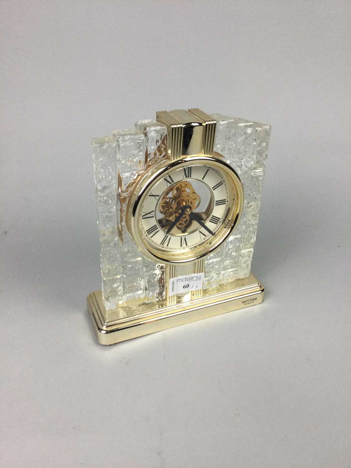 Lot 60 - A MANTEL CLOCK, BRONZED GROUP AND TWO PIECES OF WEDGWOOD