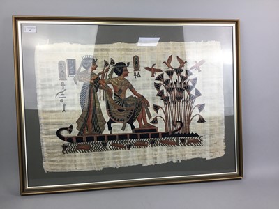 Lot 68 - A LOT OF TWO EGYPTIAN PAINTINGS ON PAPYRUS, ALONG WITH A CHINESE PAINTING