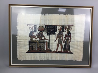 Lot 68 - A LOT OF TWO EGYPTIAN PAINTINGS ON PAPYRUS, ALONG WITH A CHINESE PAINTING