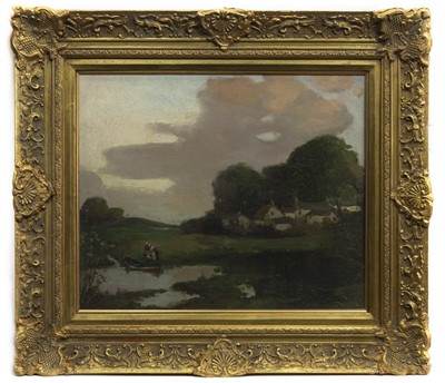 Lot 70 - LANDSCAPE, CONTINENTAL CANAL SCENE, AN OIL BY THOMAS BONAR LYON