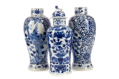 Lot 266 - THREE 19TH CENTURY CHINESE BLUE & WHITE PORCELAIN VASES
