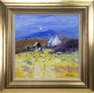 Lot 681 - HENS IN THE SPRING MOONLIGHT, ISLE OF MULL, AN OIL BY JOLOMO