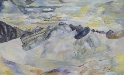 Lot 696 - GLACIAL LANDSCAPE, AN ACRYLIC BY DAVID COLLEDGE