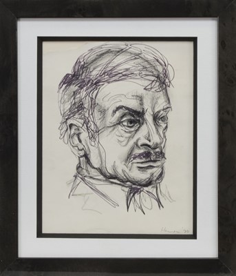 Lot 717 - MAN'S HEAD, AN INK BY PETER HOWSON