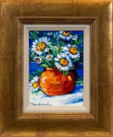 Lot 214 - * MARY GALLAGHER, DAISIES oil on board, signed...