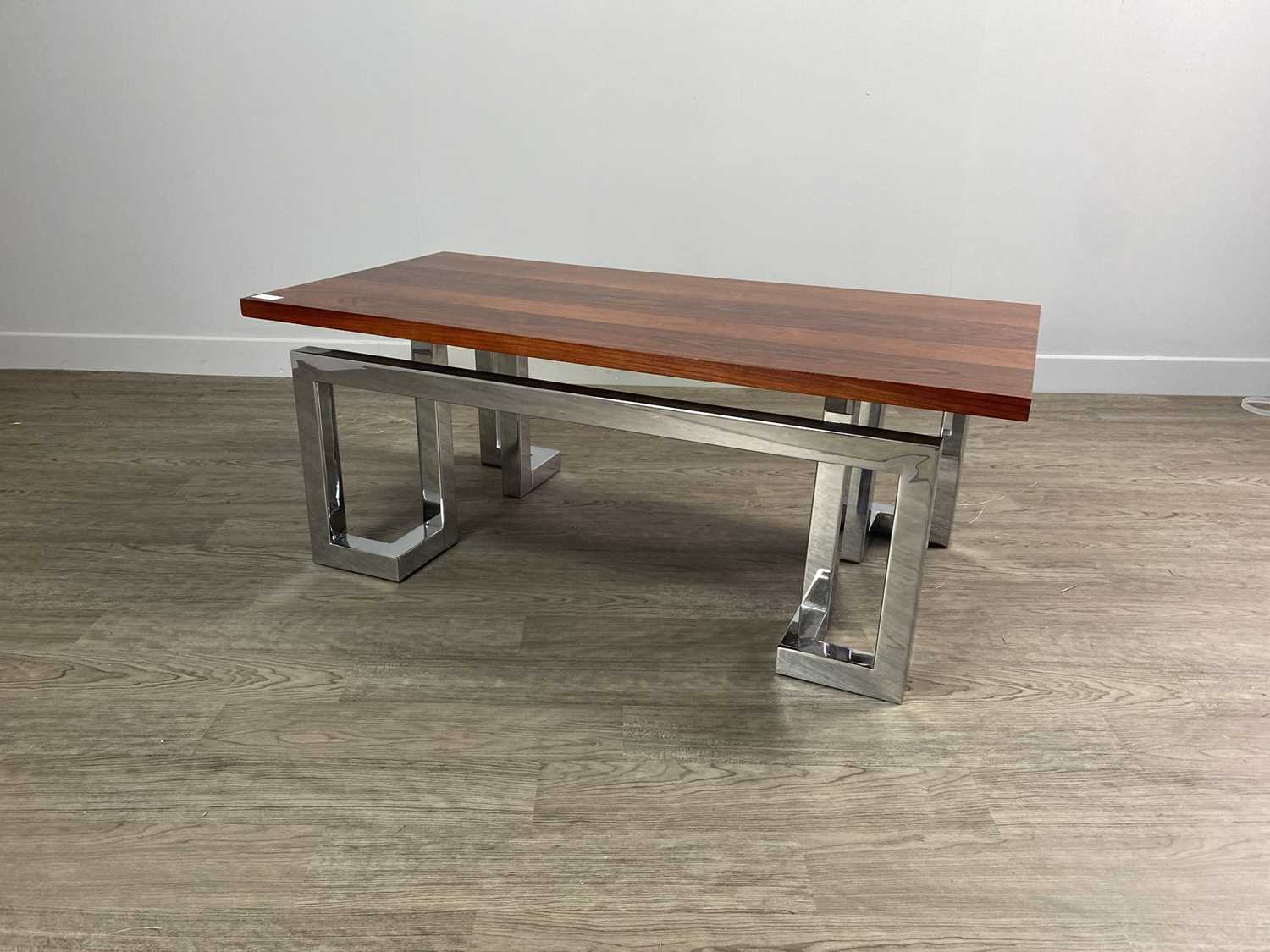 Lot 1320 - A MODERNIST ROSEWOOD AND CHROME COFFEE TABLE