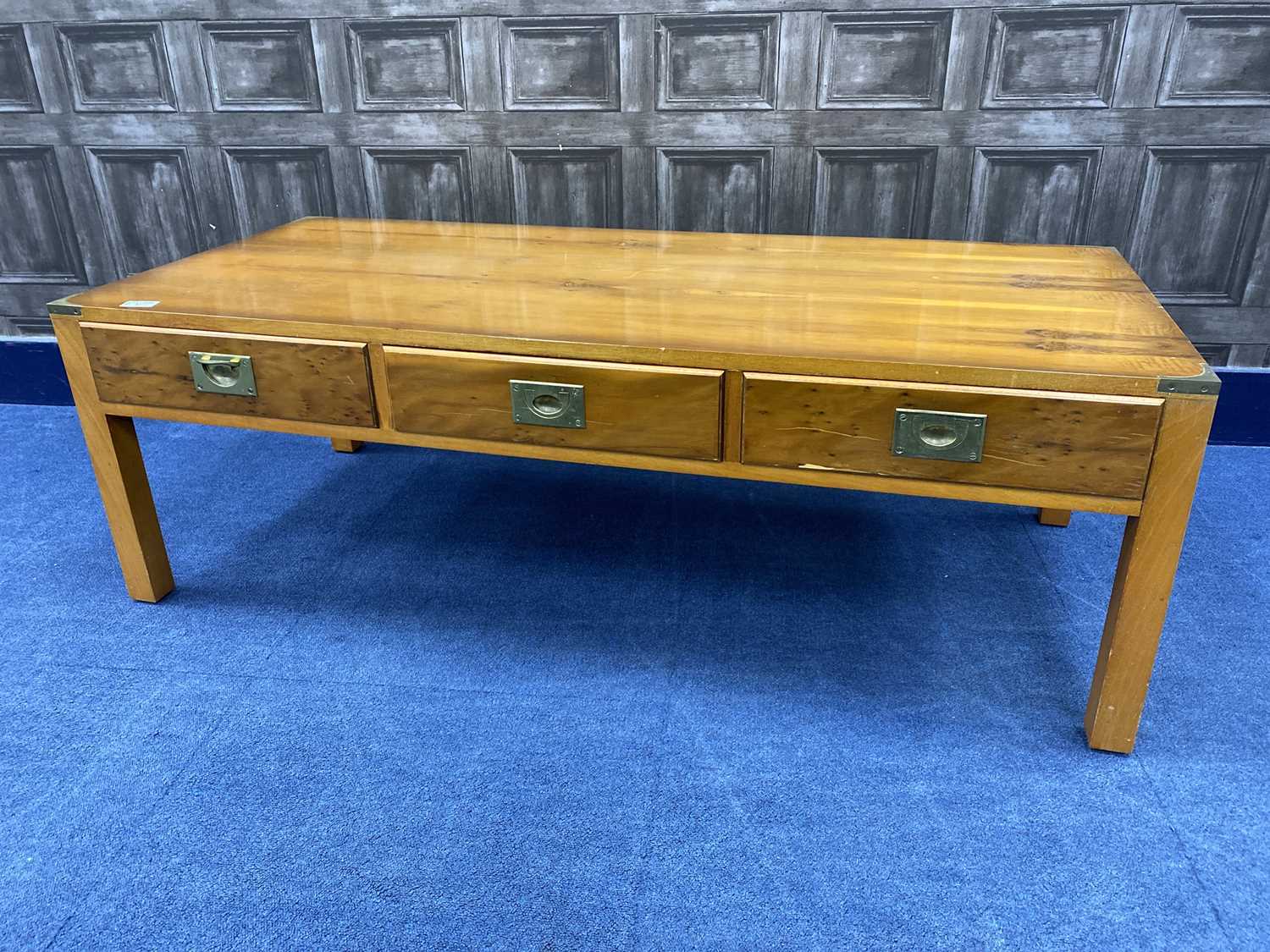 Lot 40 - A YEW WOOD COFFEE TABLE AND ANOTHER UNIT