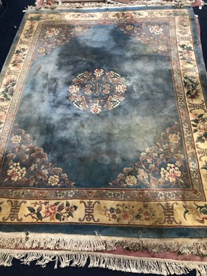 Lot 155 - A 20TH CENTURY CHINESE FRINGED RUG AND ANOTHER RUG