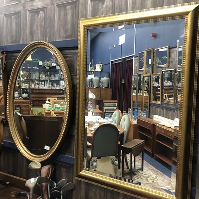 Lot 166 - A GILT FRAMED OVAL WALL MIRROR AND THREE OTHER MIRRORS