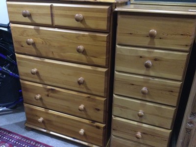 Lot 116 - A PINE CHEST OF TWO SHORT OVER THREE LONG DRAWERS AND A PINE CHEST OF DIX DRAWERS