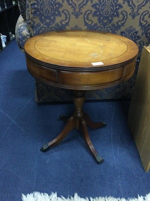 Lot 113 - A REPRODUCTION YEW WOOD DRUM TABLE